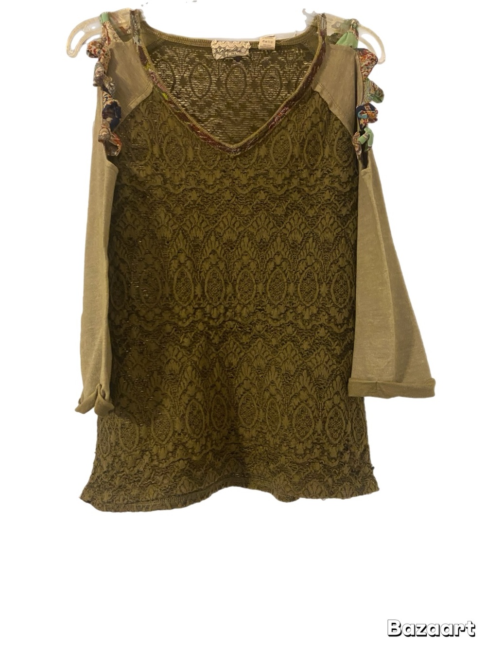 Women’s Olive Lace Cold-Shoulder Top